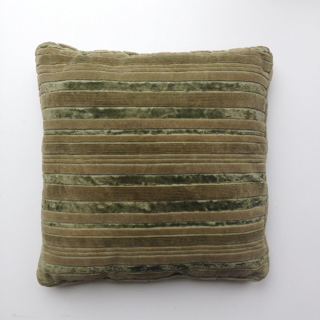 CUSHION, Green & Olive Velvet Stripe 40cm
